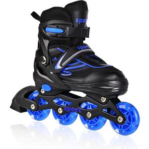 Kids Inline Skates for Girls Boys, Youth and Adult, Adjustable Blades Roller Quad Skates for Men and Women with Full Wheels Illuminating, Outdoor Skates (Small Size, Blue)