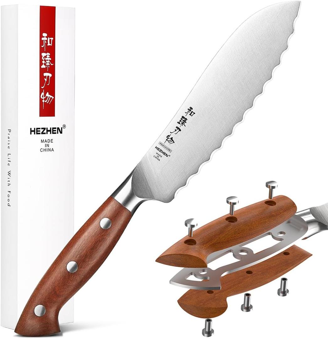 HEZHEN 6.1 inch Tomato Slicing Knife Germany 1.4116 Stainless Steel Serrated Blade,with Full Tang Handle