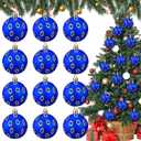 Jenaai 12 Pcs Blue Christmas Ball Ornaments Video Ornaments Ball, 2.4 Inch Blue and Gold Rings Video Game Plastic Cartoon Balls for Xmas Trees Birthday Party Decor