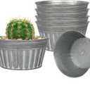 vensovo 6 Inches Silver Metal Rustic Plant Pots - 6Pcs Shallow Galvanized Planters with Drain Hole and Rubber Plug, Rustproof Tin Bucket Succulent Pot Indoor Farmhouse Vintage Style for Decor