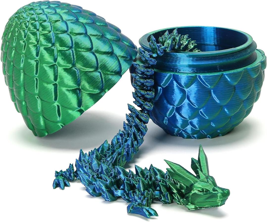 3D Printed Dragon with Surprise Egg,Surprise Dinosaur Eggs Fidget Toys for Kids, Birthdays, Halloween Christmas Decorations Gifts Indoor Outdoor for Girls Boys (Green)