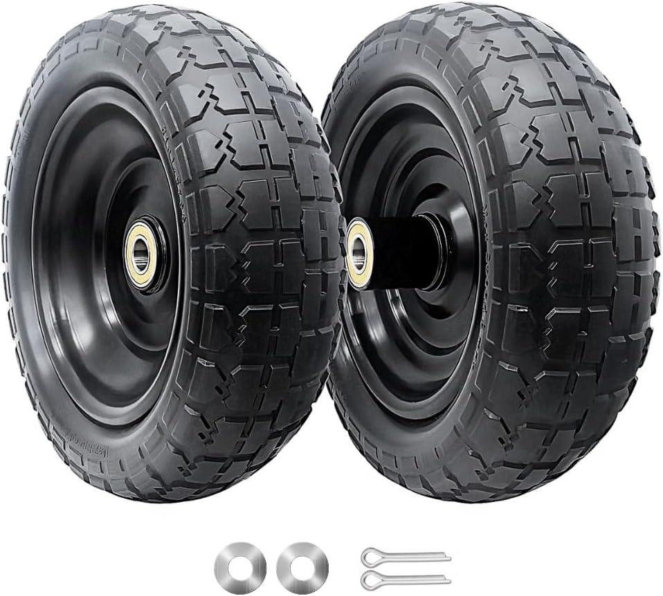 10-Inch Solid Replacement Tire and Wheel 4.10/3.50-4" - Flat Free Tires for Cart, Dolly, Hand Truck, Generator, Lawnmower, Garden Wagon with 5/8 Axle Bore Hole - Double Sealed Bearings (2)