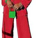 kaimimei Casual 2 Piece Outfit for Women - Linen Long Sleeve Button Down Shirt + Flare Pleated Wide Leg Pants Sets Streetwear, S