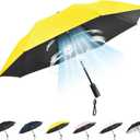 Foldable Umbrella with Fan, USB Rechargeable Cooling Umbrella with Fan, Portable Multifunctional Sun Travel Umbrella for Fishing, Golfing (Yellow)