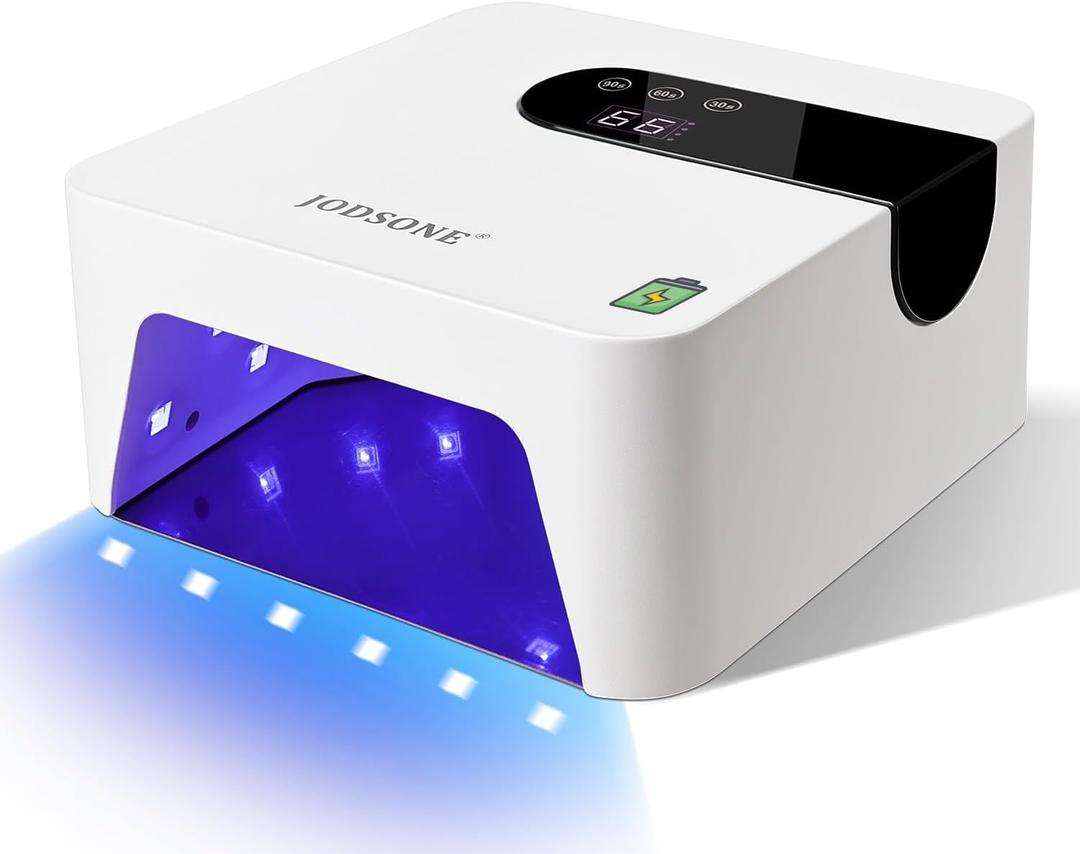 JODSONE U V Nail Lamp Rechargeable Portable with 3 Timers and LCD Display Screen for Nail Dryer Gel, White