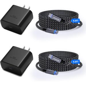 45W USB-C Super Fast Charger, 2 PACK 45 Watt Type C PD/PPS Android Phone Wall Charging Block for Samsung Galaxy S25 Ultra/S25/S25+/S24 Ultra/S24/S24+/S23/S22/S21/Note10,Tab S9/S8 (With 2x 6.6ft Cable)