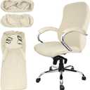 Tatuo 3 Pcs Computer Office Chair Cover Universal Rotating Chair Slipcovers Protector Removable Washable Office Armrest Covers with Zipper for High Back Seat Backrest (L,Waffle,Faint Yellow)