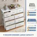 DUMOS Dresser for Bedroom, Storage Organizer with 9 Drawers, Chest of Drawers with Fabric Bins, Sturdy Metal Frame, Wood Tabletop for Guest Room, Closet, Entryway, White (11.81"D x 39.37"W x 39.36"H)