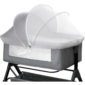 Bassinet Mosquito Net Cover - Half-Blackout Mosquito Net for Baby Crib & Bedside Sleeper, Breathable Crib net with 2-Way Zipper, Sun-Blocking Baby Mosquito Net Cover (Gray-Small)