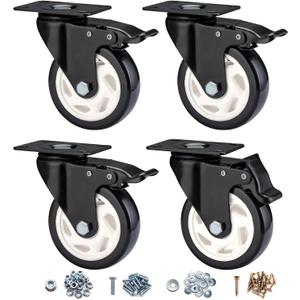 Heavy Duty Locking Caster Wheels with Brake, Non-Marking Swivel Casters Set for Cart & Furniture, 4 Inch Set of 4 / Black