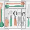 Lifewit Silverware Organizer for Kitchen Drawer, Clear Expandable Utensil Tray for Spoons Forks Knives, Adjustable Flatware Cutlery Holder Storage, Large