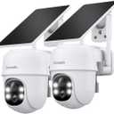 2K Cameras for Home Security-2.4G WiFi Outdoor Camera Wireless Solar/Battery Powered with solar panel, 360 Viewing, AI Human Detection, Color Night Vision, with SD Storage, Works with Alexa(2 Pack)
