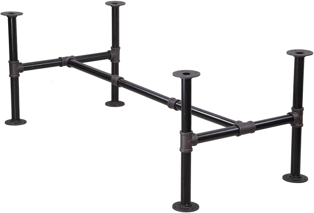 MUZIK Industrial Pipe Table Legs Set - Dark Grey Rough Pipes Iron Base Legs for Coffee & End Tables, Desks, Nightstand - Vintage, Mid-Century Modern Aesthetic - 16 inch