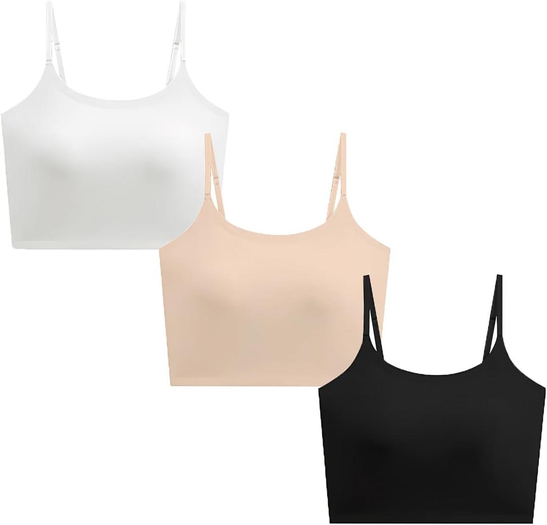 Girls Cami Crop Built-in Training Bra Seamless Bralette Sports Tank Tops Undershirt with Adjustable Straps White Bra 8-16Y (X-Large)