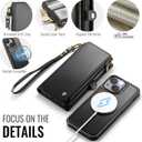 Defencase for iPhone 14 Magnetic Wallet Case Compatible with Magsafe with RFID Blocking Zipper & Card Holder for Women Men, PU Leather Strap Detachable Phone Case for iPhone 14 (6.1 inches), Black