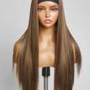 GORGIUS Glueless Straight Headband Wig Brown Highlight Wig with Head Band Put On and Go Synthetic Headband Wig Mix Colored 20 Inch Long Straight Wig (Color 4/27)