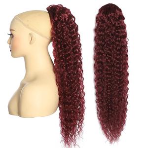 Deep Wave Ponytail Extension for Women 24 Inch Wine Red Curly Wavy Ponytail Hair Extensions Drawstring with Clips Short Synthetic Hairpiece for Daily and Party