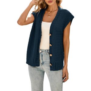 Cakulo Womens Cable Knit Sweater Vest 2025 Oversized Sleeveless Button Down Summer Cardigan Sweaters Tops, Medium
