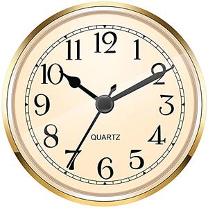 Hicarer 3-1/2 Inch (90 mm) Quartz Clock Fit-up/Insert with Arabic Numeral (Gold)