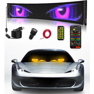 Devil Eyes Light for Windshield: 23.4"x4.7" Programmable LED Signs with APP & Remote Control - 5V USB Digital Lighting Display, LED Eyes for Cars, SUVs & Trucks (1 Pcs)