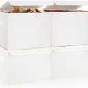Large 22 Quart Linen Fabric Foldable Storage Bin Cube Organizer Basket with Flip-Top Lid & Handles, Clothes Blanket Box for Home, Office, Closet, White, 4 Pack 14.6 x 9.5 x 9.5