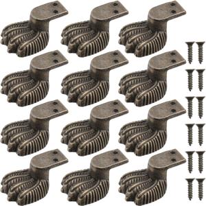 DOITOOL Antique Brass Jewelry Box Legs Feet, 12Pcs Retro Decorative Wood Case Legs Wood Case Corner Protector Decorative Furniture Feet for DIY Jewelry Chest Box