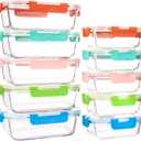 UMEIED 10 PACK Glass Food Storage Containers with Leak Proof Lids, Glass Airtight Meal Prep Containers Set for Lunch, On the Go, Leftover, Kitchen Pantry Organizers and Storage (Multicolor)