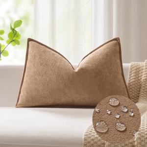 Kevin Textile 14x20 Inch Lumbar Pillow Cover 1 Pack Soft Boucle Textured Decorative Waterproof Rectangle Cushion Elegant Accent Pillow for Couch Sofa Chair Bed Home Decor Indoor Outdoor Camel
