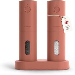LARS NYSØM Electric Salt and Pepper Grinder Set, USB Rechargeable, Automatic Salt and Pepper Mills, Spice Shakers Refillable with LED Light, Adjustable Coarseness, Ceramic Grinder (Brick Red)