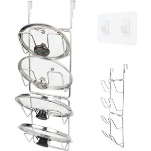 22.75" The-Cabinet Pot Lid Organizer,Silver Cantilever Racking 304 Stainless Steel Pot Cover Support 4 Tier Pot Lids Holders