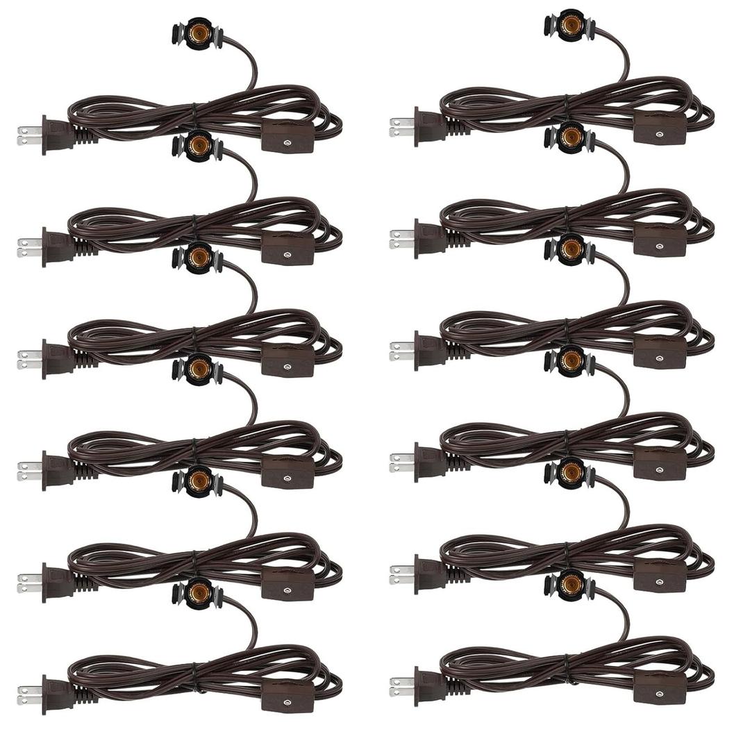 Macarrie 12 Pcs Single Salt Lamp Cord Replacement for Christmas Village E12 Corded Light Bulb Socket with Metal Clip Switch Plugs for Christmas Village House Accessories Crystal Salt Lamps 6 ft