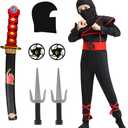 skyllc Ninja Costume Kids, Boys Ninja Cosplay Set - for Role Play Halloween Christmas Party Carnival (Large, Red)