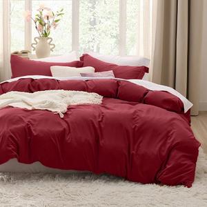 Bedsure Red Duvet Cover Queen Size - 3 Pieces Prewashed Cotton-Like Polyester Extra Soft Bedding Set, Includes 1 Duvet Cover 90x90 Inches with Zipper Closure & 2 Pillow Shams, Comforter Not Included
