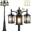 PARTPHONER Dusk to Dawn Outdoor Lamp Post Lights, Black Light Pole with Clear Glass Panels (3 LED Bulbs Included), 3-Head Hardwired Waterproof Outside Street Lights for Backyard Garden Driveway