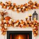 6ft Fall Garland with LED Lights - Maple Leaf Fall Decor for Fireplace