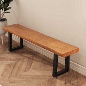 31.5in Light Brown Solid Wood Bench with Sturdy Metal Legs - Versatile Dining/Entryway Bench for Living Room, Home Office & Dining Room