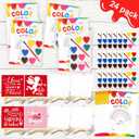 24 Sets Watercolor Paint Sets for Valentine's Day Gifts Includes 24 Valentine's Day Cards,Watercolor Paint and Canvas Panel with Wooden Easel Valentines Exchanges Gift Party Favor(Novel Style)