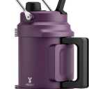 64 oz Insulated Water Bottle for Gym: Meoky Triple Wall Vacuum Stainless Steel Half Gallon Water Jug - Top and Side Handles, 2-in-1 Straw and Spout Lid, Cold for 36 Hrs, Leak Proof for Camping (Plum)