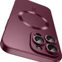 LEKEVO Magnetic for iPhone 15 Pro Case [Compatible with Mag Safe][Built-in Camera Lens Protector] Slim Soft Silicone Bumper Shockproof Metallic Shine Phone Case (Burgundy)