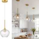 Glass Pendant Lights for Kitchen Island, 7" Modern Gold Pendant Light Fixtures Small Adjustable Hanging Light for Kitchen, Dining Room, Sink, Bathroom