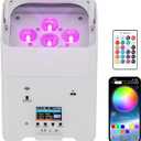 Battery Powered Stage Lights, 9600mAh Rechargeable Par Can Lights 6x18W RGBWA+UV APP/Remote/DMX512/Sound Activated, Uplights for Events Party Wedding DJ Concert Christmas Dance White