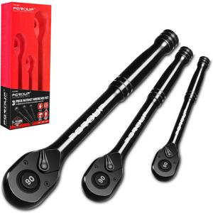 3-Piece 90 Tooth Ratchet Wrench Set, 1/4, 3/8, 1/2 Drive Reversible Ratchets, 4-Degree Swing, Ergonomic Handle, Chrome Alloy Made, Quick Release Ratchet Wrenches for Repairing, Home, DIY