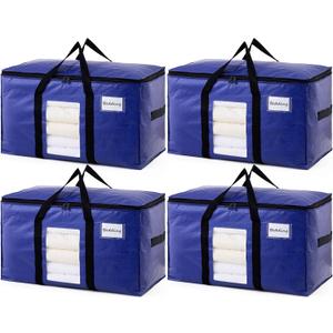TAILI 4 Pack Dark Blue Extra Large Moving Bags, Heavy Duty Totes with Visible Window, Wrap Around Handles, Great for Storage