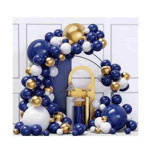Blue and Gold Balloons Arch Garland Kit, cs Navy Blue Gold White Balloons with Different Size for Graduation, Birthday, Anniversary Party Decoratio