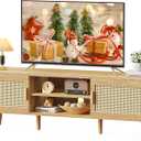 SUPERJARE Boho TV Stand for 65 Inch TV, Entertainment Center with Adjustable Shelf, Rattan TV Console with 2 Cabinets, Media Console, Solid Wood Feet, 4 Cord Holes, for Living Room - Natural, 53.9"
