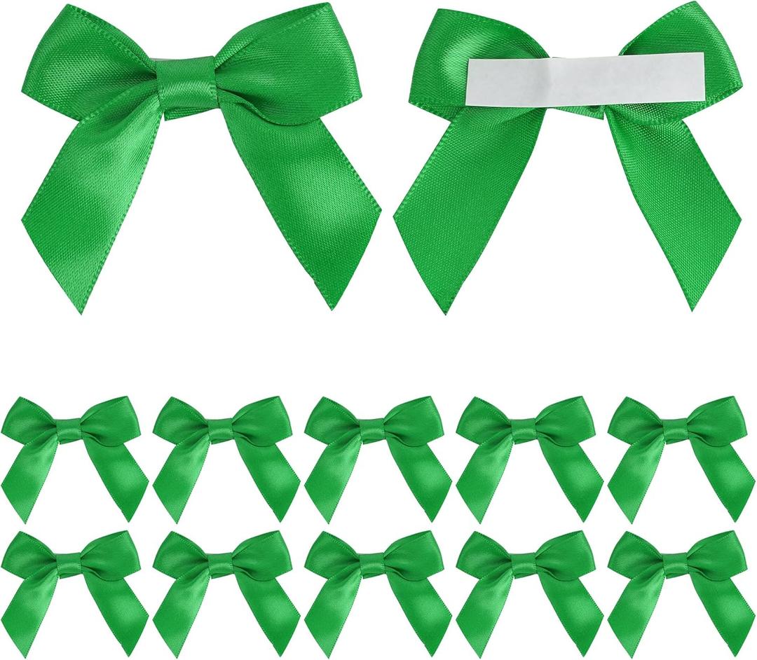 AIMUDI Green Satin Ribbon Bows 2" Self Adhesive Satin Bows for Gift Wrapping Premade Ribbon Bows with Double-Sided Tape for Making Crafts Baby Shower Birthday Party Wedding Decorations, 50 PCs