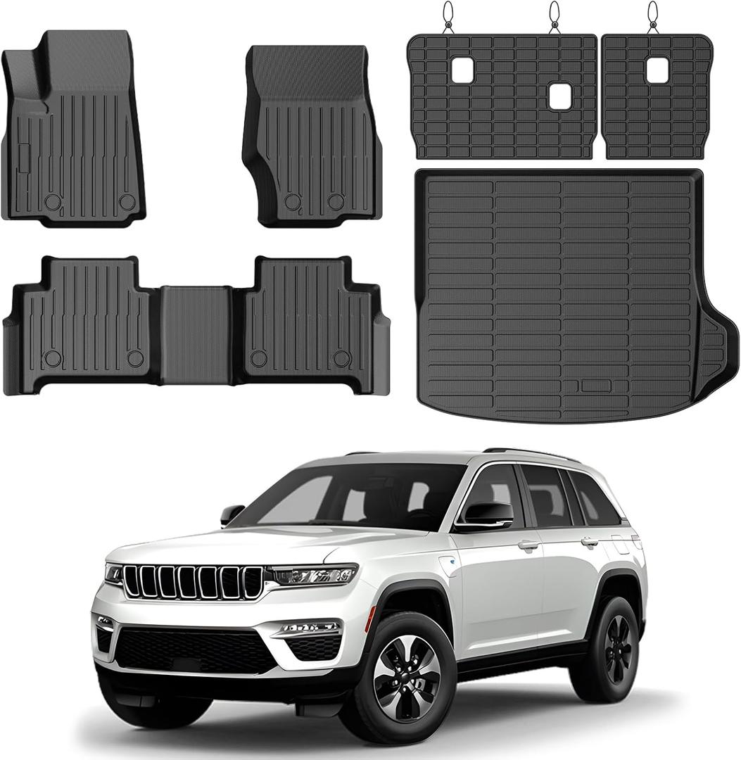 Cartist Floor Mats for Jeep Grand Cherokee 5-Seater 2022-2026 (WL Include 4xe, Not WK2 or WL75), All Weather Floor Mats, Cargo Liner and Backrest Mats for Grand Cherokee Accessories