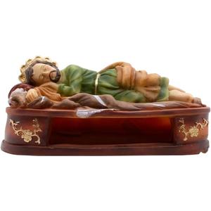 8" Sleeping Saint Joseph Painted Statue | St. Joseph Laying on Bed Platform | Christian Home Dcor | Great Catholic Gift for First Holy Communion and Confirmation Multicolor