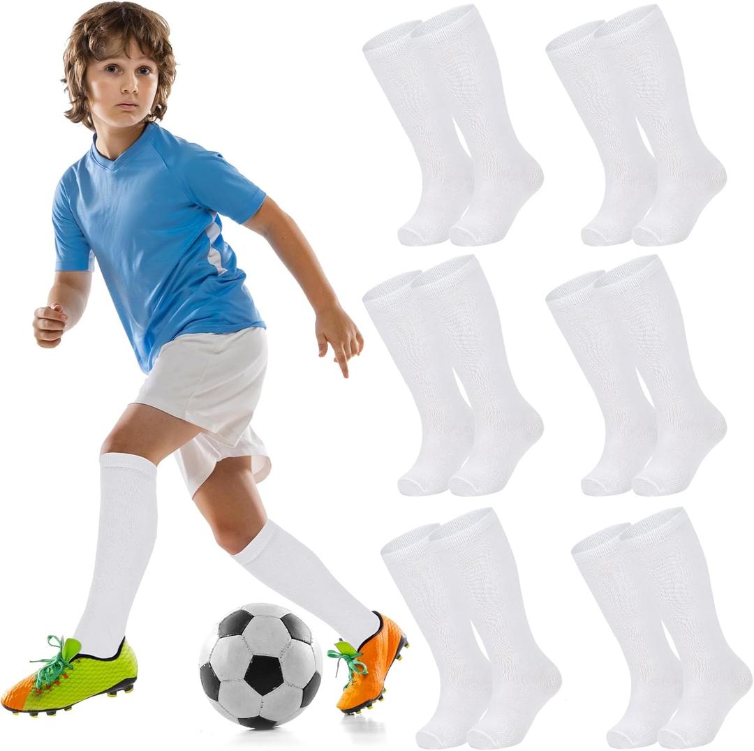 Zando 6 Pairs Youth Soccer Socks Baseball Socks Boys Girls Knee High Socks School Uniform Socks Outdoor Long Tube Socks, 6-8 Years