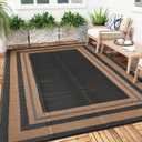 Patio Modern Border Outdoor Rug 10x14 Waterproof Large Reversible Camping Mat Foldable Lightweight Plastic Straw Outdoor Rug for Deck, Picnic, Porch, Camper, Balcony, Beach, RvBlack/Brown